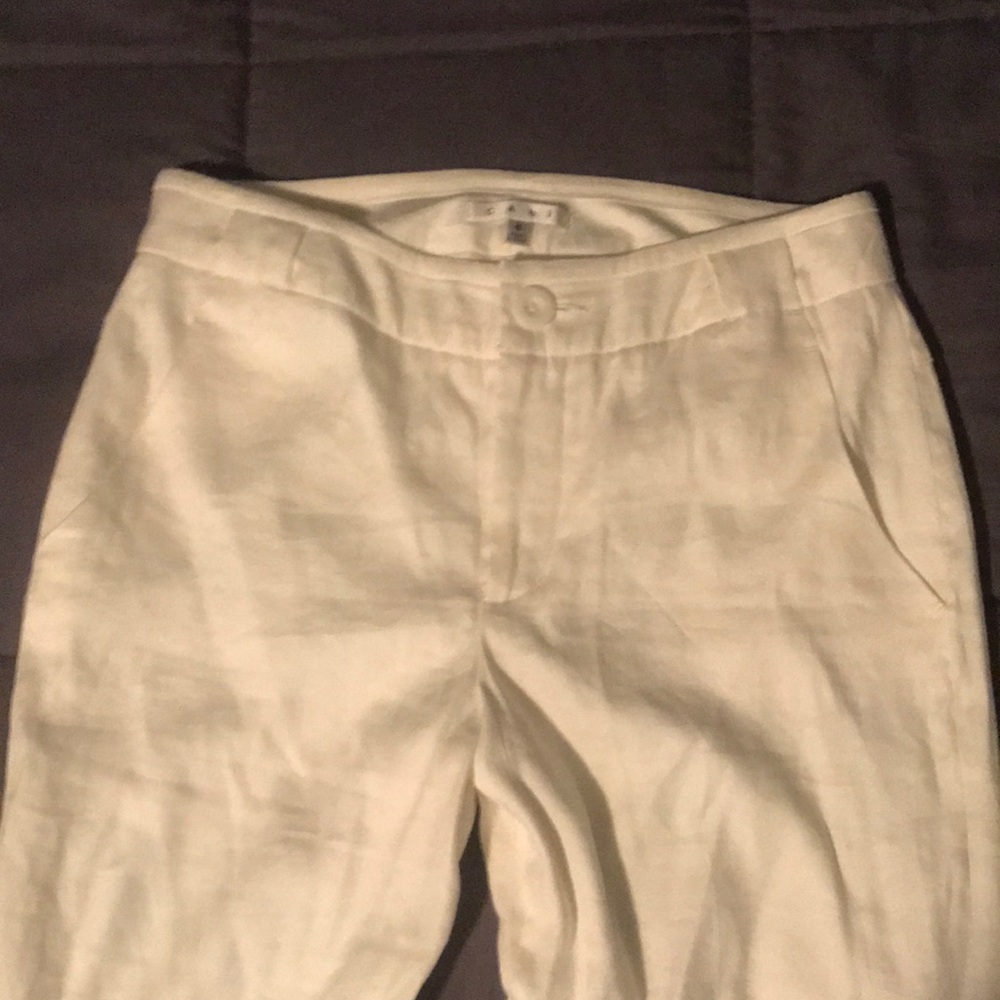 CAbi Never worn, Linen/Rayon wide leg pants. Cream color, Size 8 LONG.